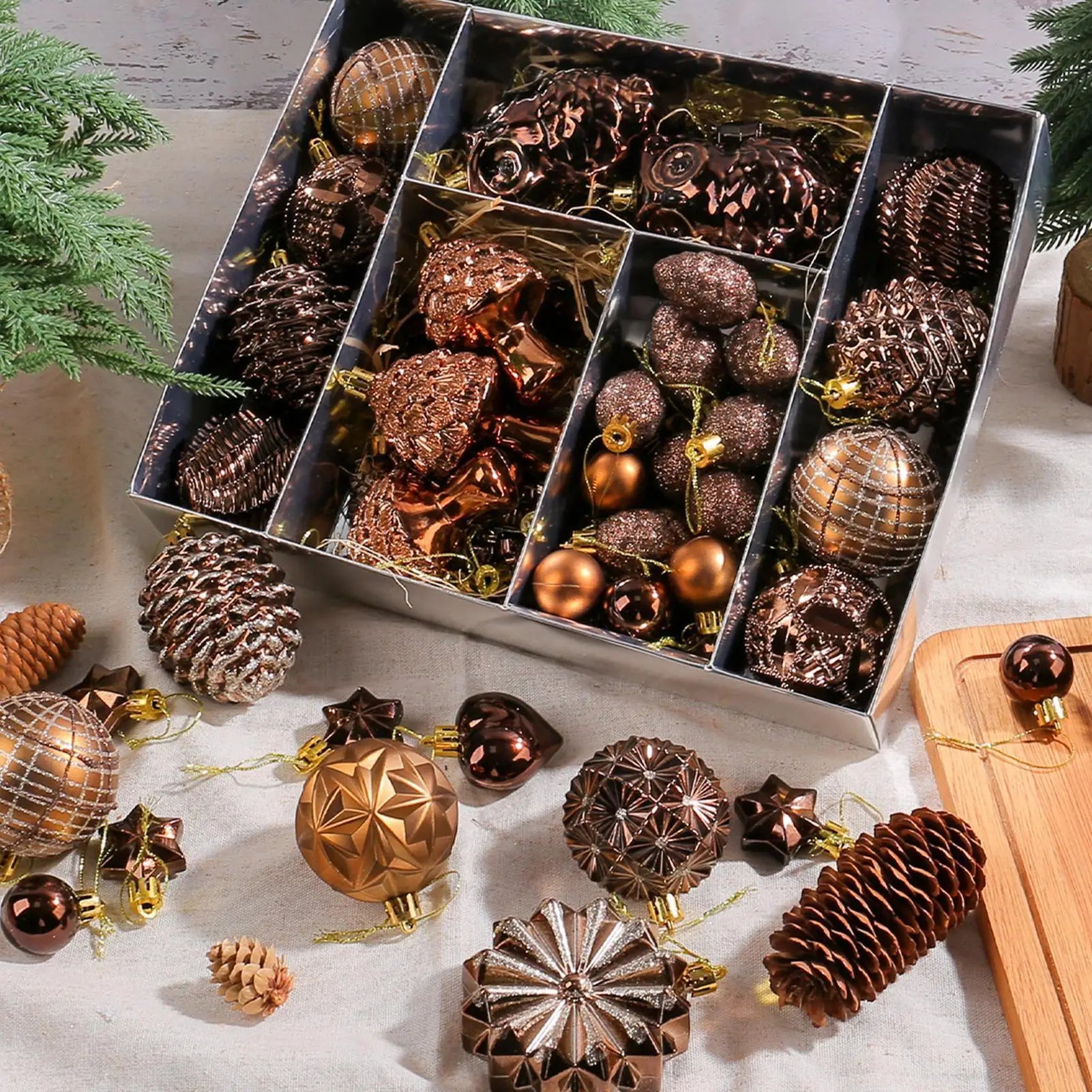 Christmas Tree Ornaments Set 53 Pieces Party Decorations Tree Ball Set Christmas Decorations for Home Decor Party Indoor Outdoor