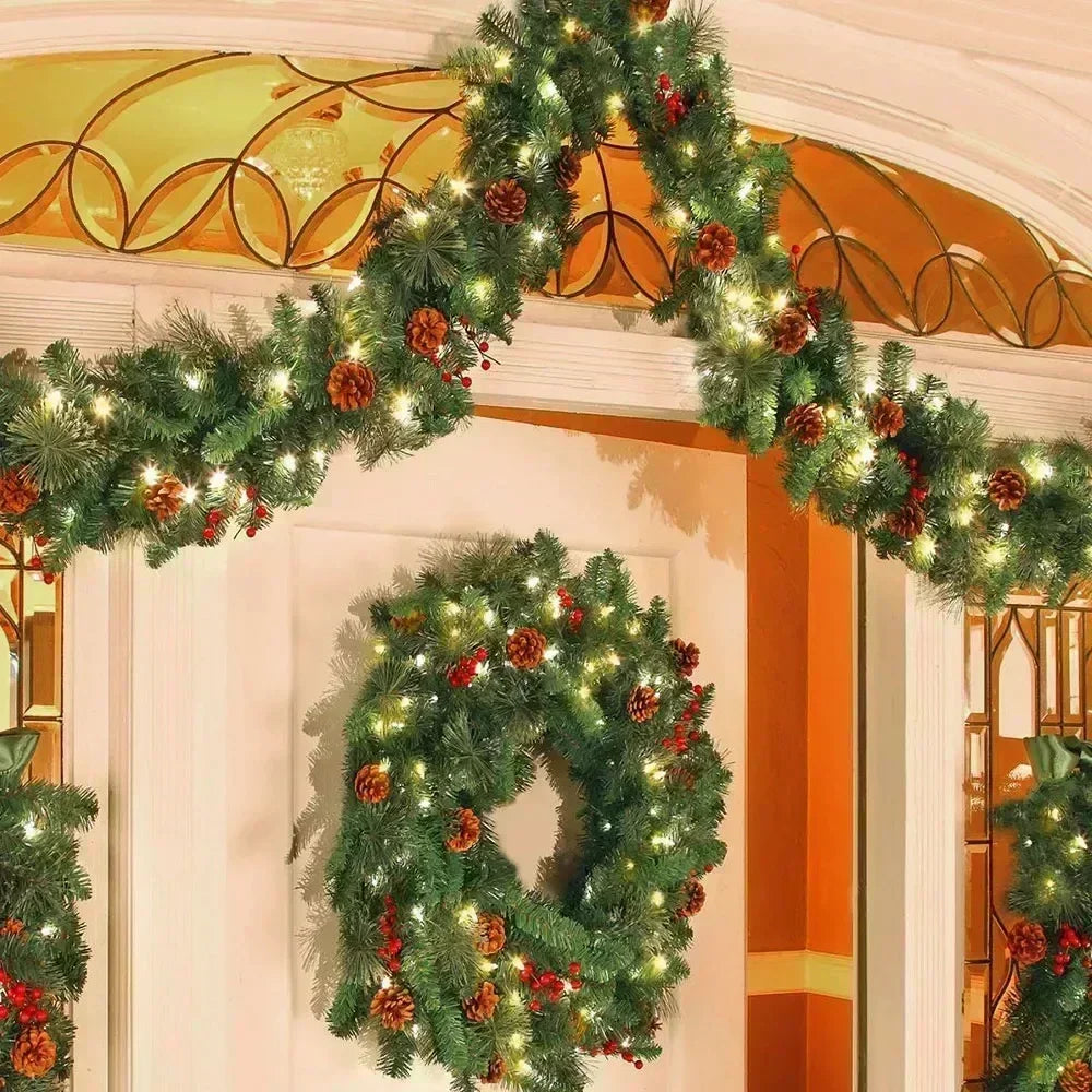 1.8/2.7M Christmas Garland LED Rattan Decorative, Christmas Garland Artificial Xmas Tree Rattan Decoration Wreath New Year Decor