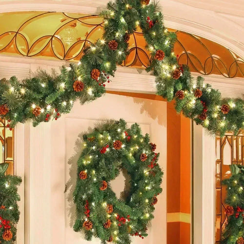 1.8/2.7M Christmas Garland LED Rattan Decorative, Christmas Garland Artificial Xmas Tree Rattan Decoration Wreath New Year Decor