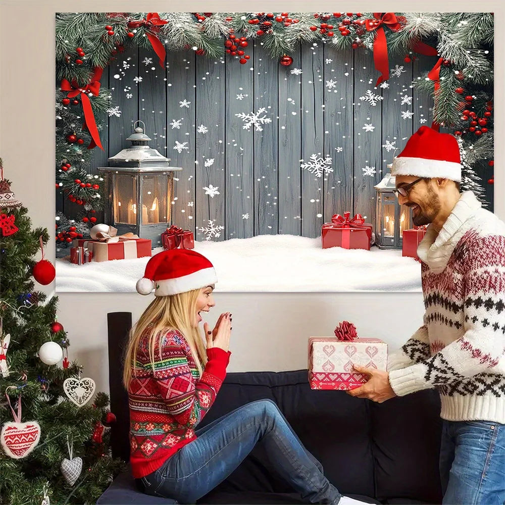 One 2D flat winter wonderland Christmas polyester background cloth, suitable for Christmas and New Year party decoration