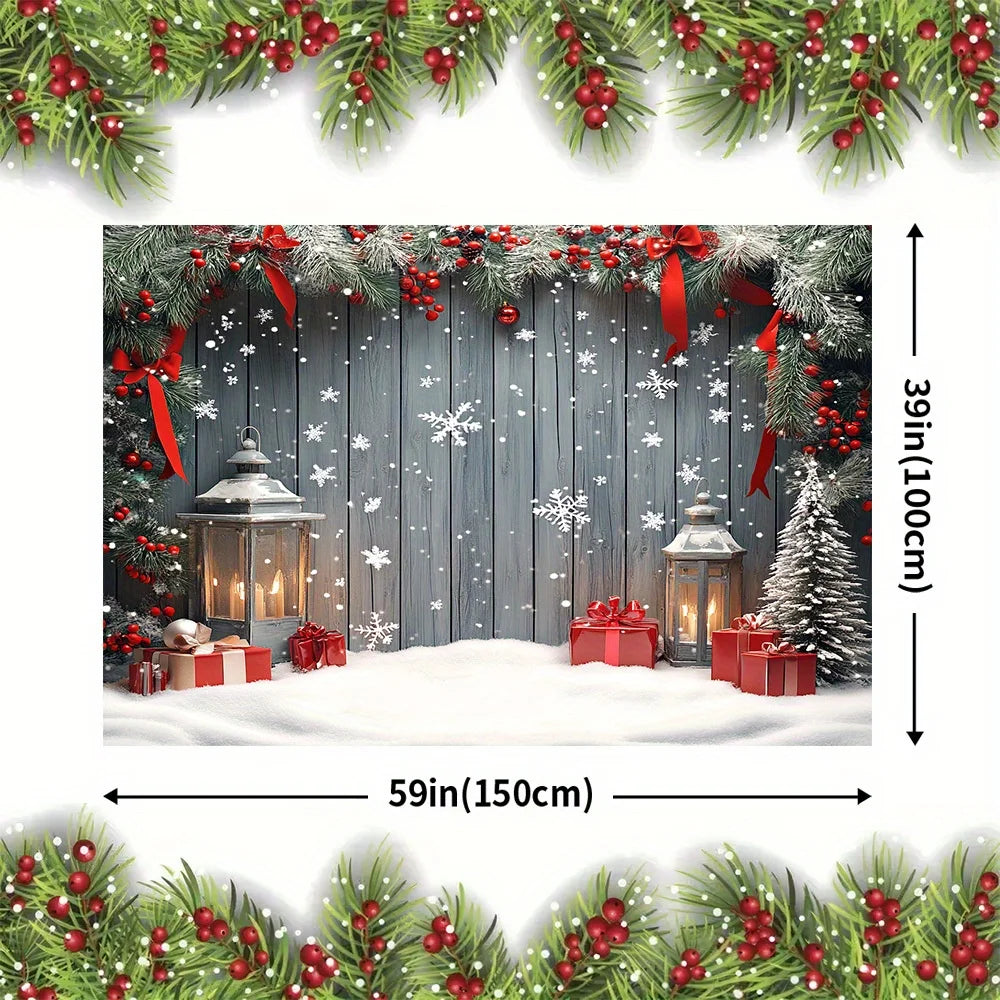 One 2D flat winter wonderland Christmas polyester background cloth, suitable for Christmas and New Year party decoration